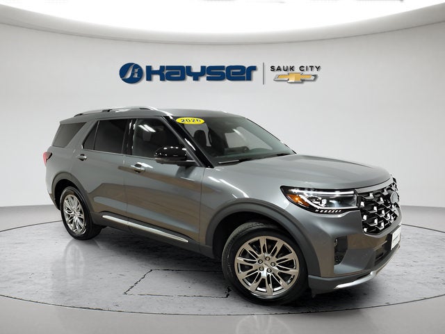 2026 Ford Explorer Platinum in Gray — front three-quarter view