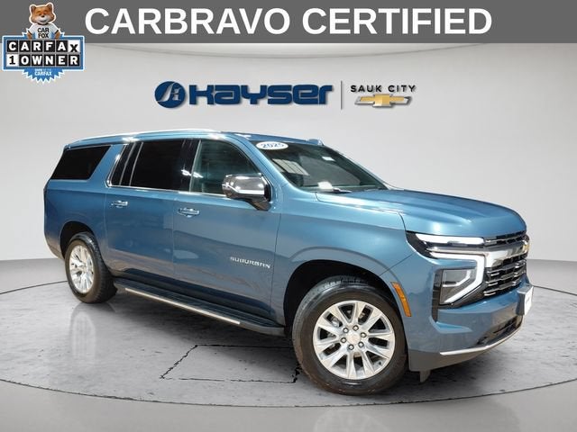 2025 Chevrolet Suburban Premier in Lakeshore Blue Metallic — front three-quarter view