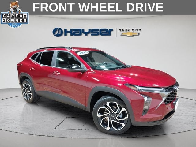 2025 Chevrolet Trax 2RS in Crimson Metallic — front three-quarter view